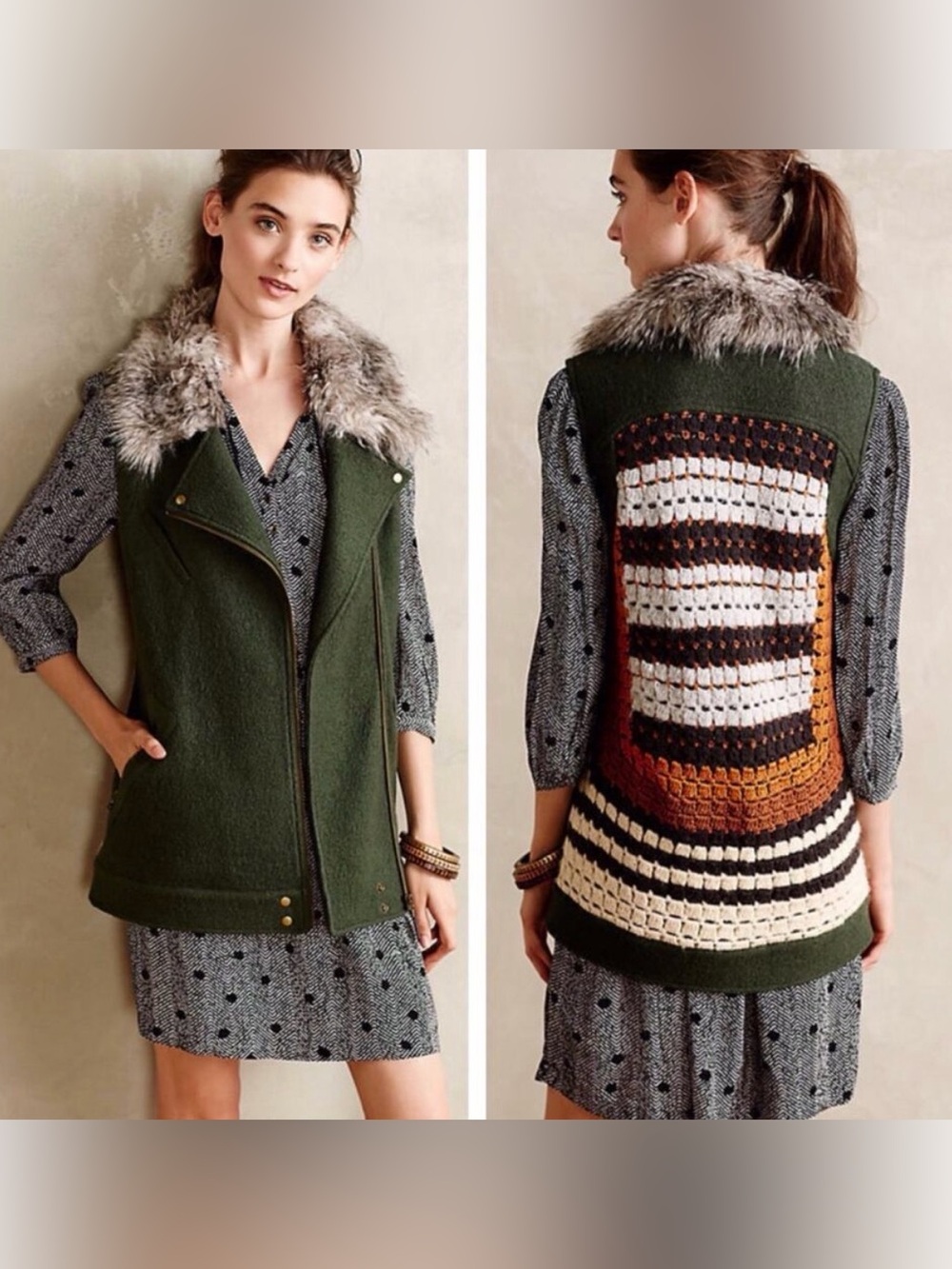 Anthropologie Elevenses Salt Creek Vest Crochet Wool Mohair Blend XSmall